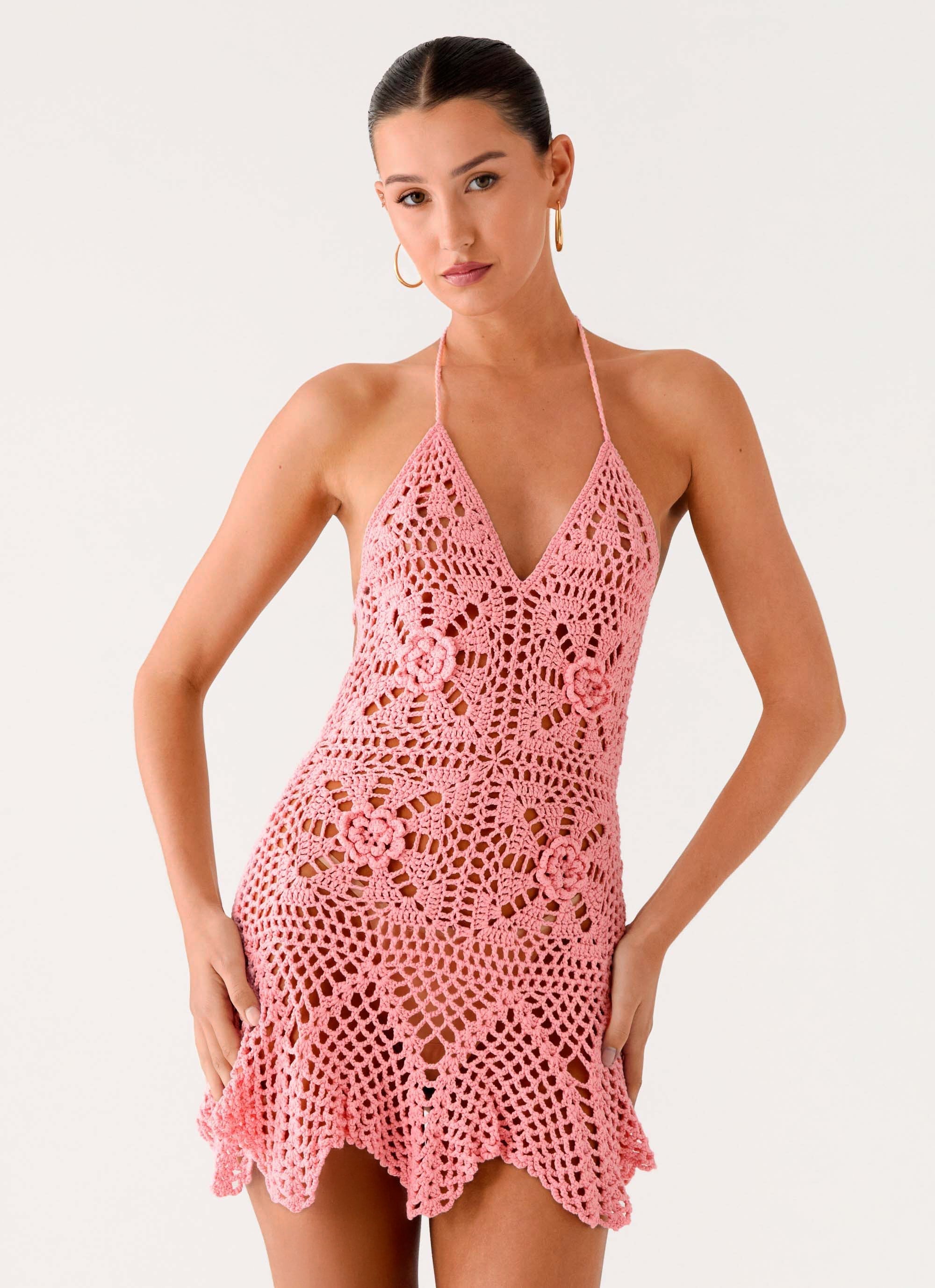 Beach Days Crochet Mini Dress - Pink