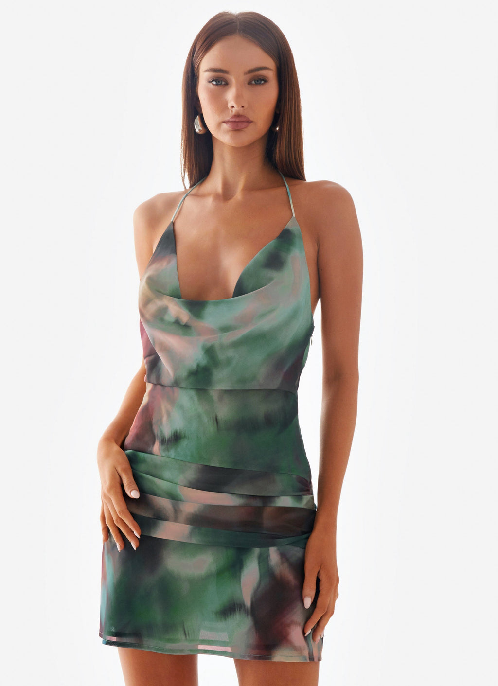 Cyna Cowl Mini Dress - Sea Splash