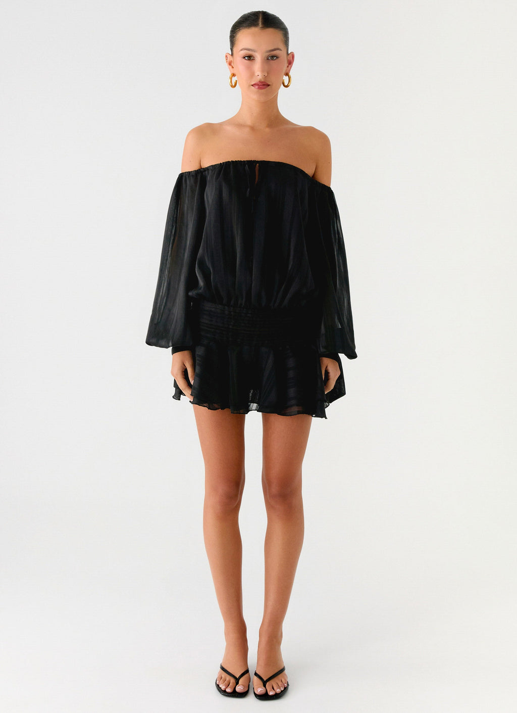 Eira Balloon Sleeve Mini Dress - Black