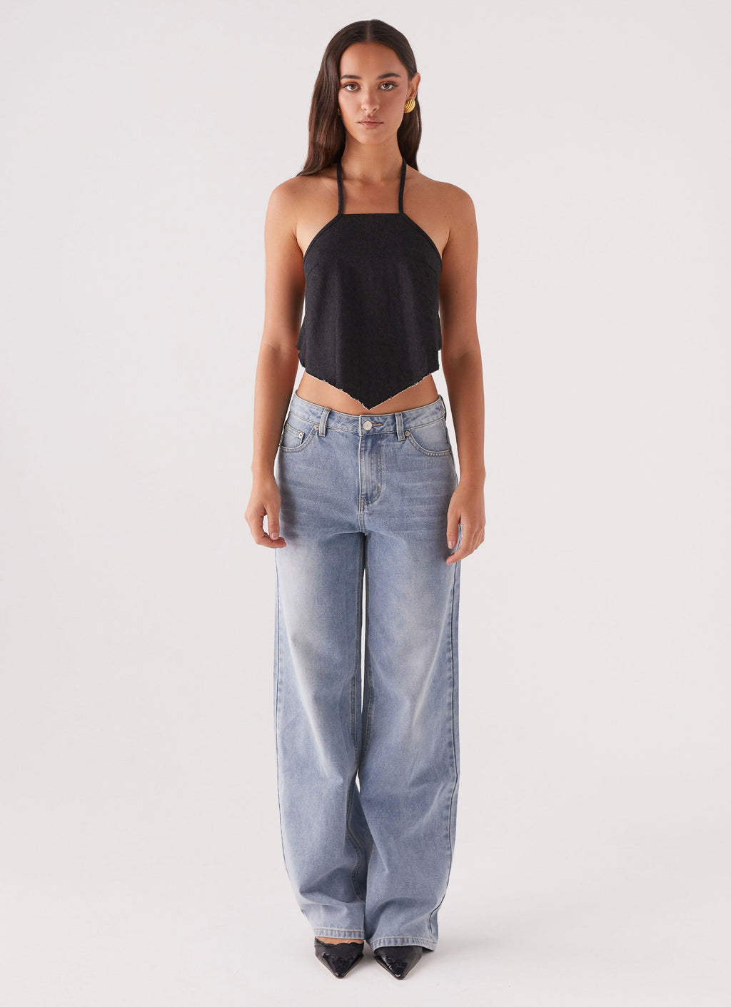 Rexi Halter Denim Top - Washed Black