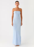 Sassafras Beaded Flower Strapless Maxi Dress - Blue