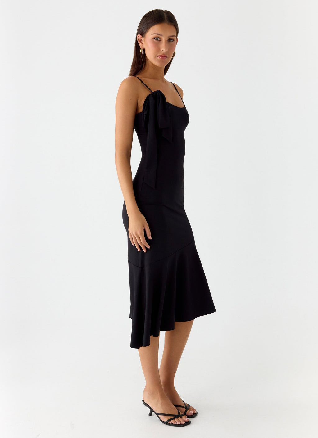 Tranquility Asymmetric Midi Dress - Black