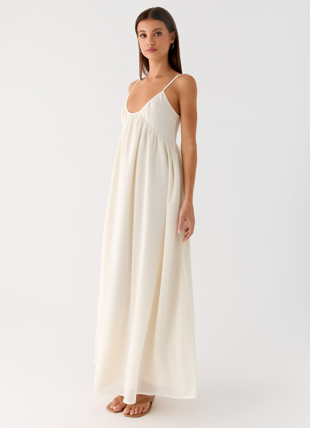 Whisperlight Chiffon Scooped Neck Maxi Dress - White