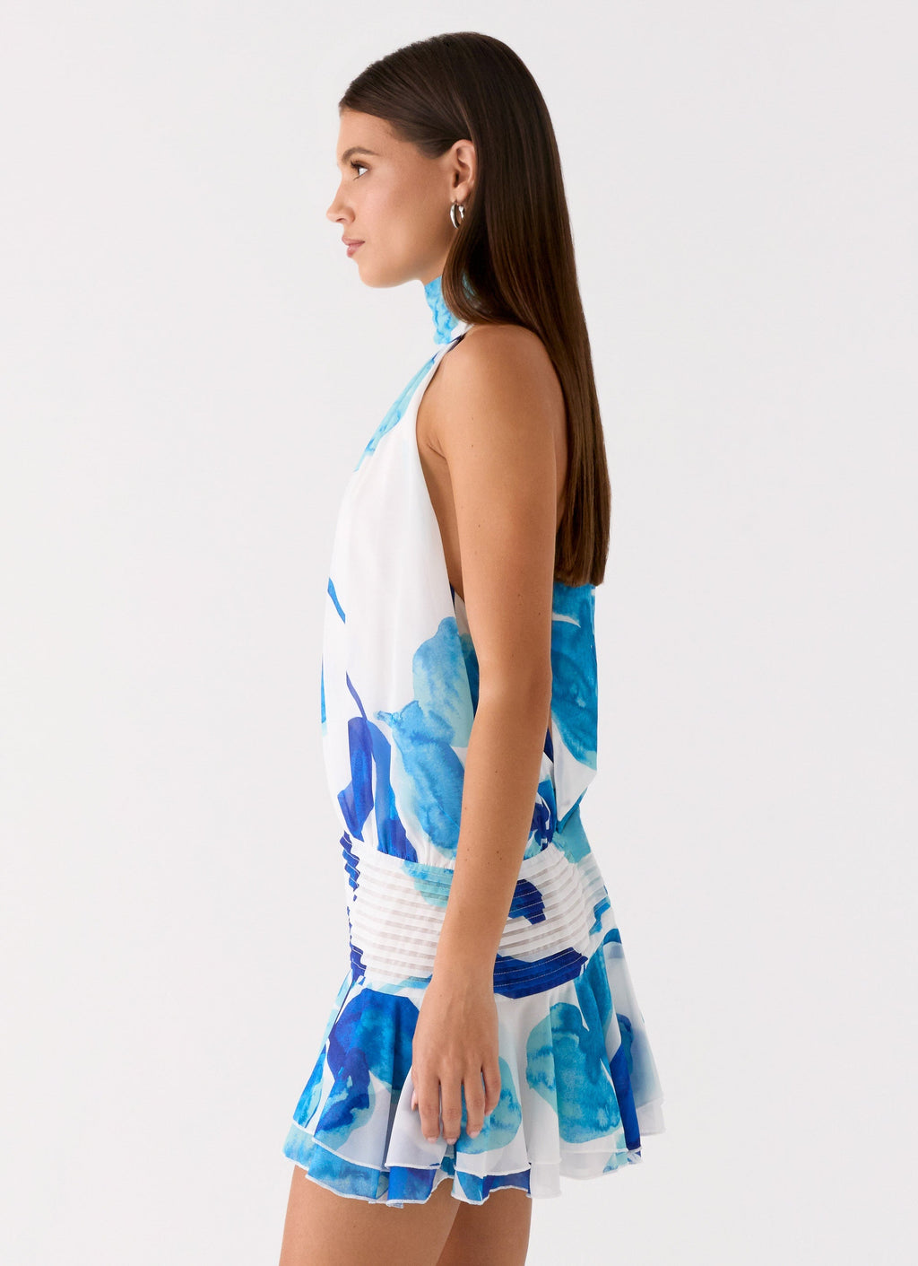 Willow Chiffon Mini Dress - Cerulean Bloom