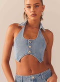 Backstage Pass Denim Vest top - Subdued Blue